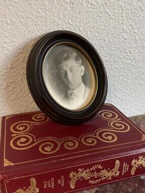 Vintage Oval Wooden Frame with Photo of a Man